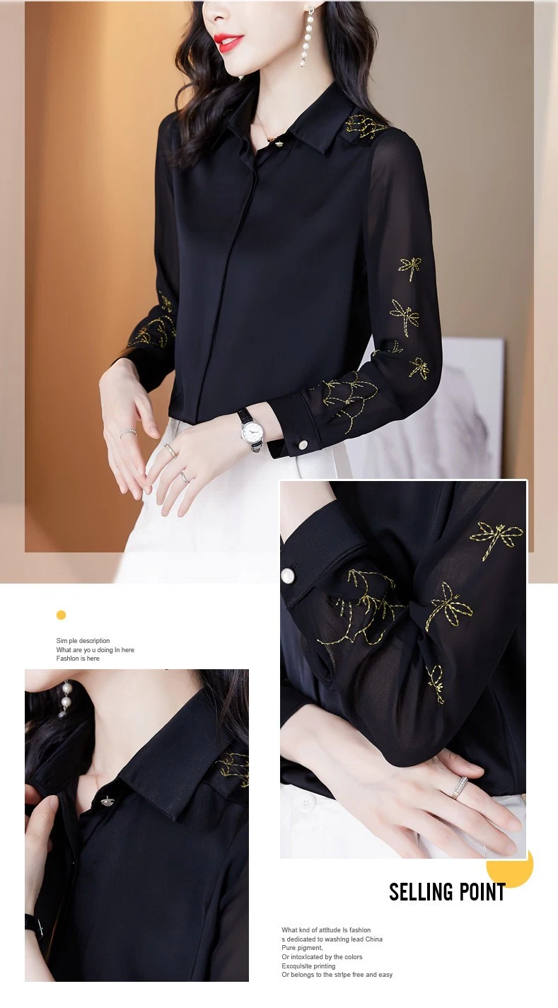New Style High-Quality Temperament Silk Satin Women′s Business Shirt