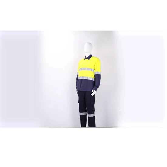 カスタム男性ツートーン長袖安全鉱山作業服制服 Hi Vis 反射作業綿シャツ