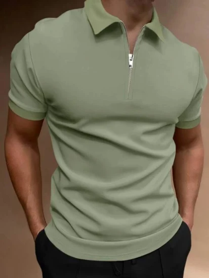 卸売カスタム刺繍ロゴジッパーポロ襟男性シャツクイックドライポロシャツ