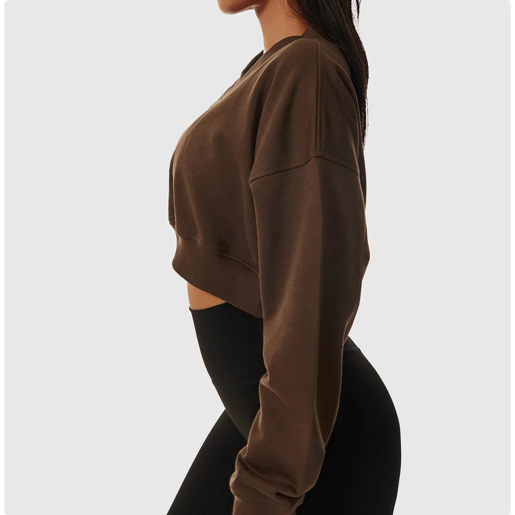 Loose Fit Thick Ribbed Women Pullover Long Sleeves Sweatshirt Casual Tops Running Athletic Workout Yoga Shirts